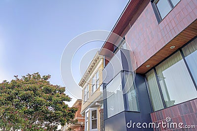 Neighborhood in San Francisco, California with modern and traditional home exteriors Stock Photo