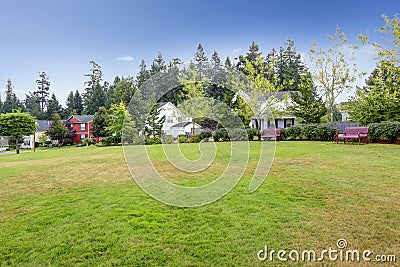 Neighborhood in Seattle during summer time. Outdoor rest area wi Stock Photo