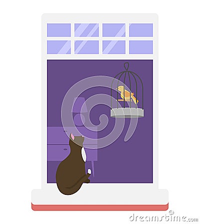 Neighbors people in window vector illustration, cartoon active man woman or couple characters live in neighboring home Vector Illustration