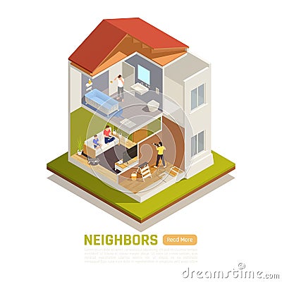 Neighbors Problems Isometric View Vector Illustration