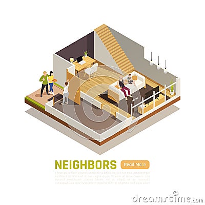 Neighbors Relations Isometric Composition Vector Illustration