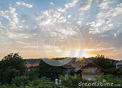 Neighbourhood colorful sunset Stock Photo