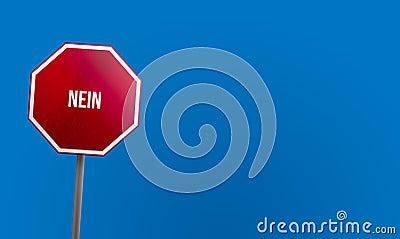 nein - red sign with blue sky Stock Photo