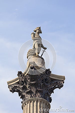 Nelson Column, statue of Admiral Nelson, Trafalgar Square, London, United Kingdom Editorial Stock Photo