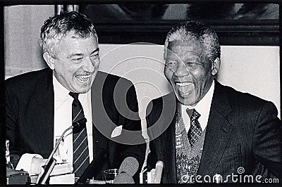 NELSON MANDELA WITH UFFE ELLEMANN-JSEN_DK Editorial Stock Photo