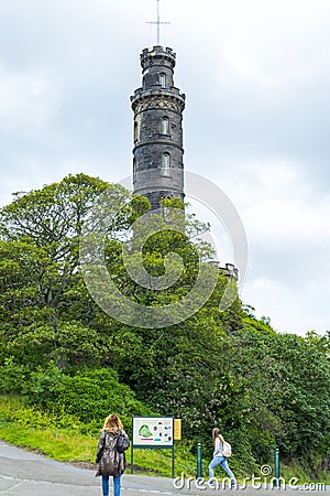 Nelson Monument, Tower on Calton Hill in Edinburgh, with the Time ball Editorial Stock Photo