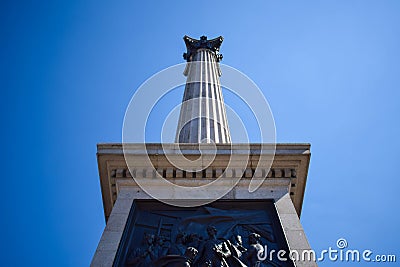 Nelson's Column Close-Up View at Trafalgar Square, London, England Editorial Stock Photo