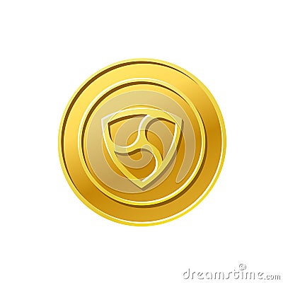 NEM crypto currency. Golden NEM coin icon Vector Illustration