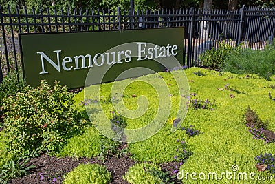 Nemours Estate and Gardens Sign in Wilmington, Delaware Editorial Stock Photo