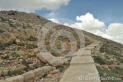 Nemrut Dagi. Mountains on the background of sky. Vertices covered with snow. Tourism Stock Photo