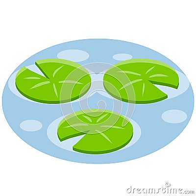 Nenuphars. Water lily. Plant on blue lake and pond. Large green leaf. Element of nature, forest Vector Illustration