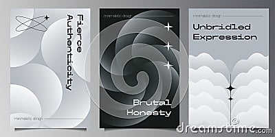 Neo Brutalist abstract Geometric Gradient shapes compositions. Primitive Retrofuturism Poster set. Rotating Circle Vector Illustration