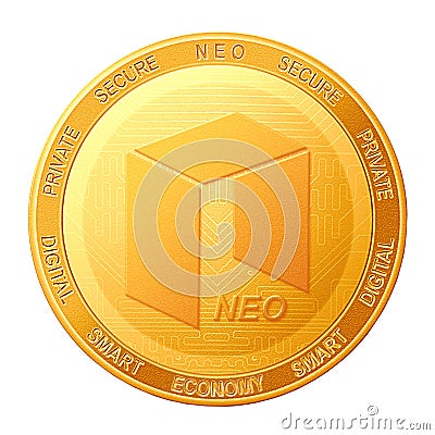 NEO coin isolated on white background; NEO cryptocurrency Cartoon Illustration