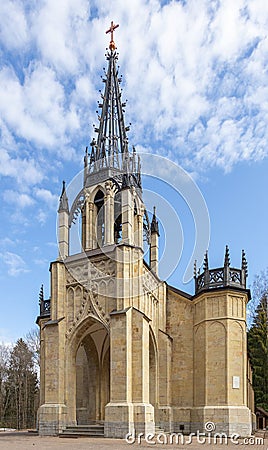 Neo Gothic Church of the Holy Apostles Peter and Paul in Shuvalov Park Stock Photo