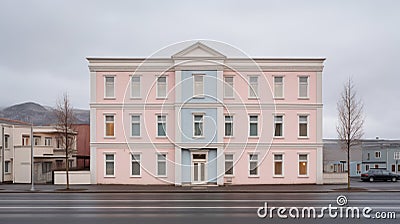 Minimalist Neoclassical Architecture With Soft Colored Installations In Akureyri Stock Photo