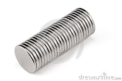 Neodymium magnet 12mm x 1,5mm Isolated on White Background Stock Photo