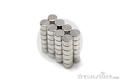 Neodymium magnet 8mm x 5mm vertical stack Stock Photo