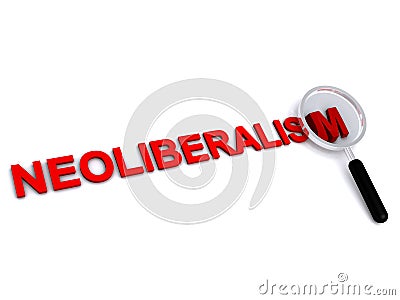 Neoliberalism with magnifying glass on white Stock Photo