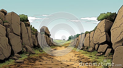 Neolithic Comic Style Path Alongside Thailand Wall Stock Photo