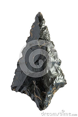 Obsidian arrowhead on white background Stock Photo