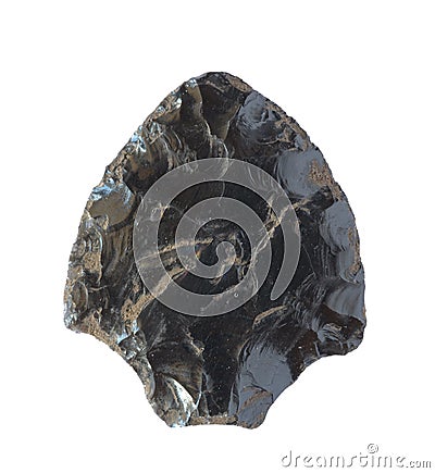 Obsidian arrowhead on white background Stock Photo