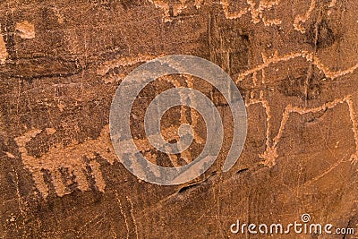 Neolithic petroglyphs on the Queen Victoria Rock near Riyadh Stock Photo