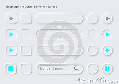 Neomophism design elements.It includes convex buttons, round, rectangular, Vector Illustration