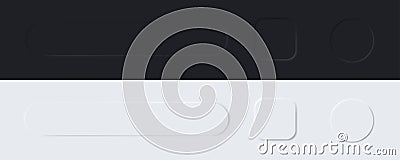 Neomorphism empty button set. Vector black and white neomorphic design elements. Blank template buttons collection Vector Illustration