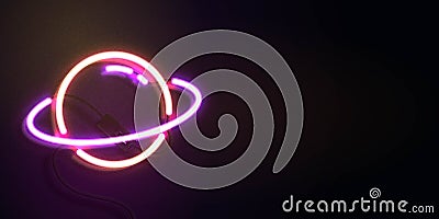 Vector realistic isolated neon sign of Saturn logo with copy space for decoration and covering. Vector Illustration