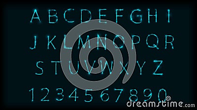 Neon abc letters symbol typeset. Design Roman alphabet and numbers with neon effect. Vector illustration Vector Illustration