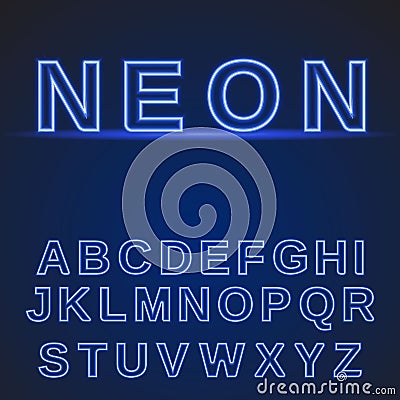 Neon alphabet. Glowing font. Vector Illustration
