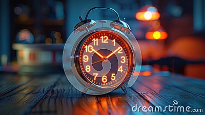 Neon Analog Clock Timer: Time Running Out, Hours Flying By Stock Photo