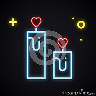 Neon aroma candle sign. Bright heart shape. Love, romantic, spa, aromatherapy, wellness, relaxation light theme. Vector Illustration