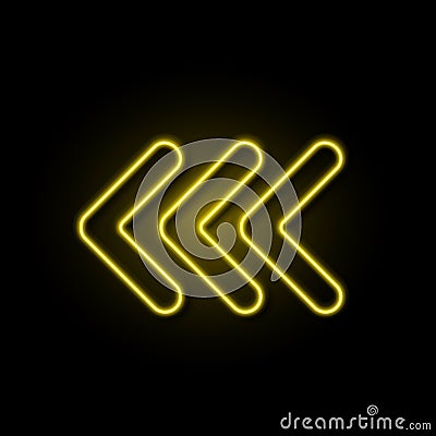 Neon arrow realistic. Glowing yellow sign. Abstract electricity colored signboard, direction illuminated object, night Vector Illustration