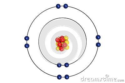 Neon Atom Bohr model with proton, neutron and electron Cartoon Illustration