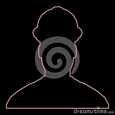 Neon avatar builder architect engineer in helmet view red color vector illustration image flat style Vector Illustration