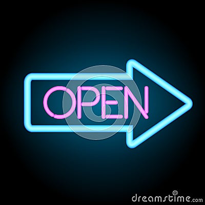 Neon banner open with arrow, vector Vector Illustration