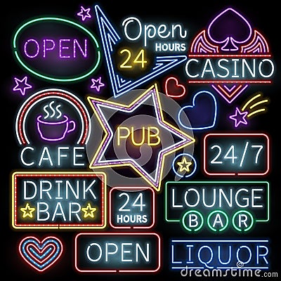 Neon bar illumination vector signs Vector Illustration