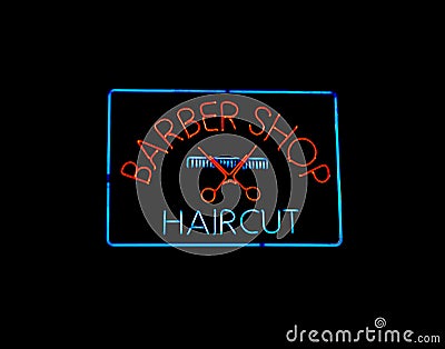 Neon BARBER SHOP sign Stock Photo