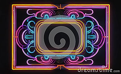 neon beautiful background on a dark background, frame in vintage style, giclee for interior, background for smartphone, Cartoon Illustration