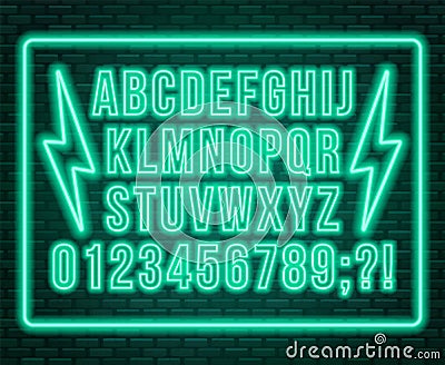 Neon blue font. Bright capital letters with numbers on a dark background Cartoon Illustration