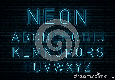 Neon blue font. Vector Illustration
