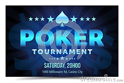 neon blue Poker night tournament event invitation Vector Illustration