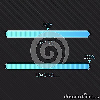 Neon blue progress loading bar Vector Illustration