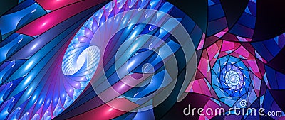 Neon blue stained-glass spirals abstract widescreen background Stock Photo