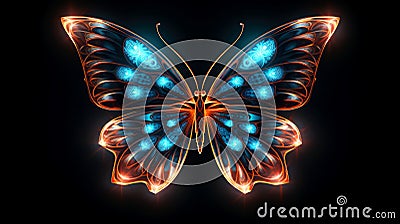 Neon Butterfly On Black Background. Stock Photo