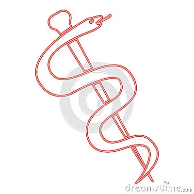 Neon caduceus or staff of asclepius symbol red color vector illustration image flat style Vector Illustration