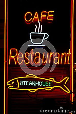 Neon cafe restaurant steakhouse Stock Photo