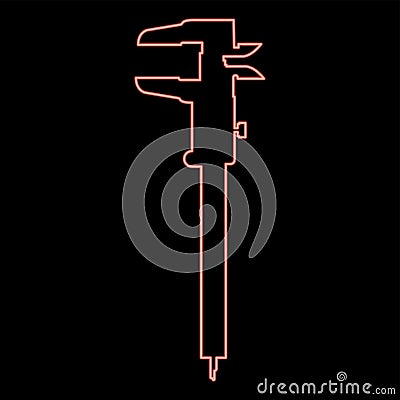 Neon caliper Hand caliper Sliding caliper Vernier caliper Caliper gage Slide gage Trammel red color vector illustration image Vector Illustration