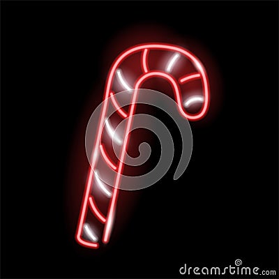 Neon candy cane icon isolated on black background. X-mas, sweets, treats concept Cartoon Illustration
